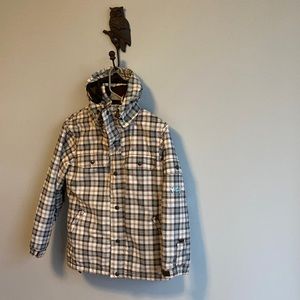 Burton kids XL snowboarding coat brown and blue plaid